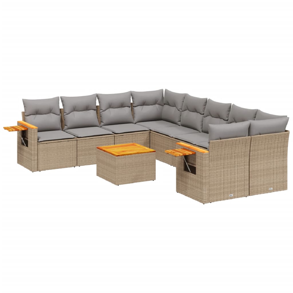 Set Divano Da Giardino 9 Pz Con Cuscini Beige In Polyrattan - Image 2