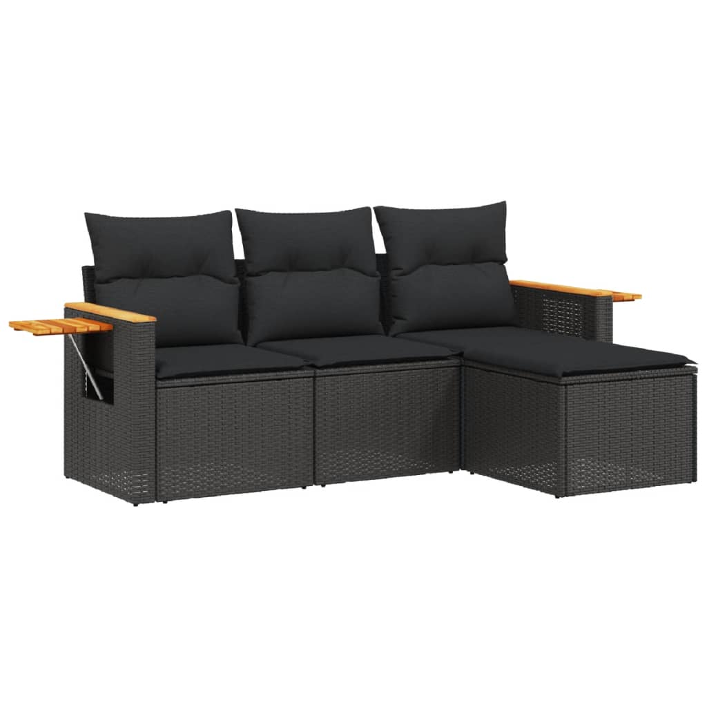Set Divani Da Giardino 4 Pz Con Cuscini Nero In Polyrattan - Image 2