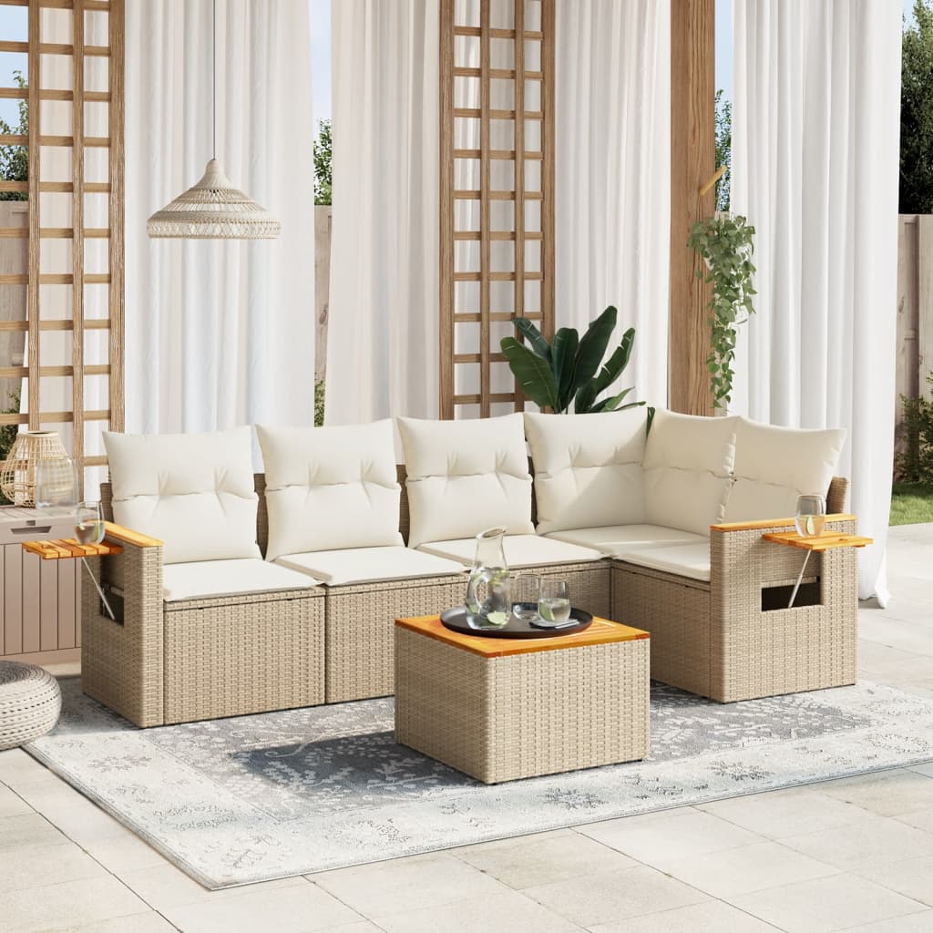 Set Divano Da Giardino 6 Pz Con Cuscini Beige In Polyrattan