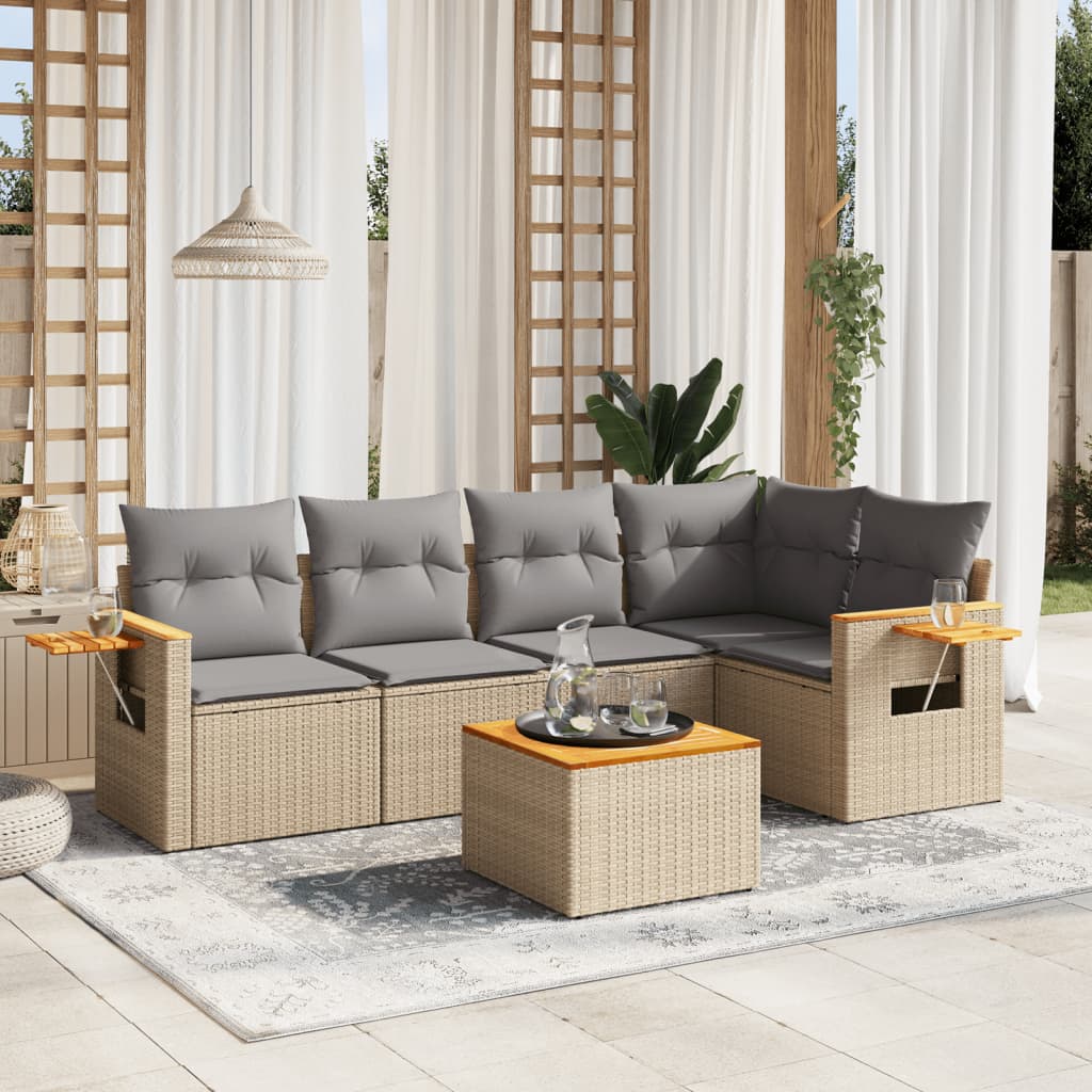 Set Divano Da Giardino 6 Pz Con Cuscini Beige In Polyrattan