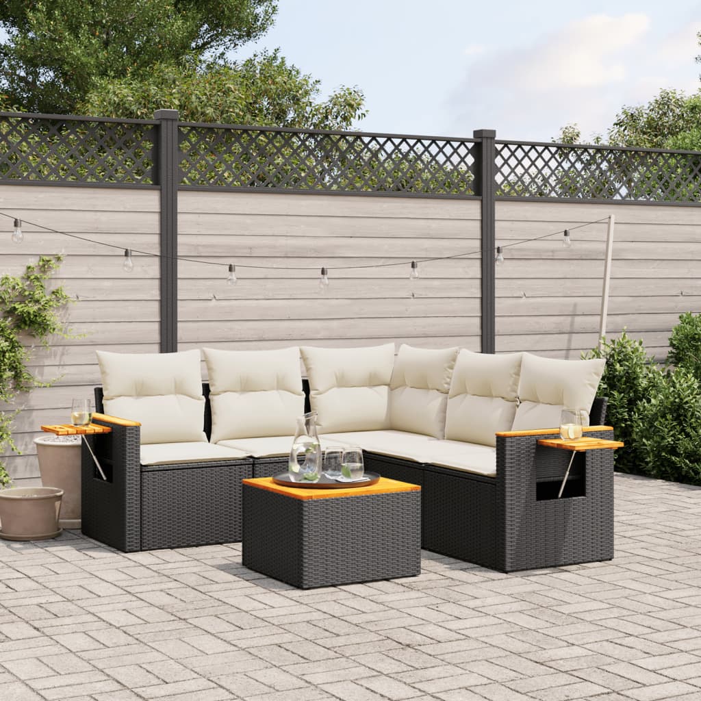 Set Divano Da Giardino 6 Pz Con Cuscini Nero In Polyrattan