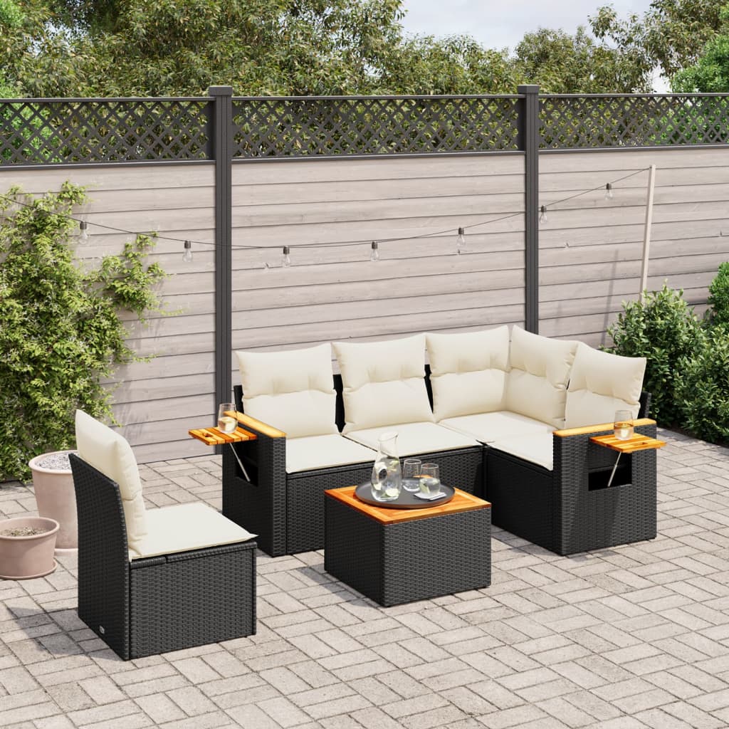 Set Divano Da Giardino 6 Pz Con Cuscini Nero In Polyrattan