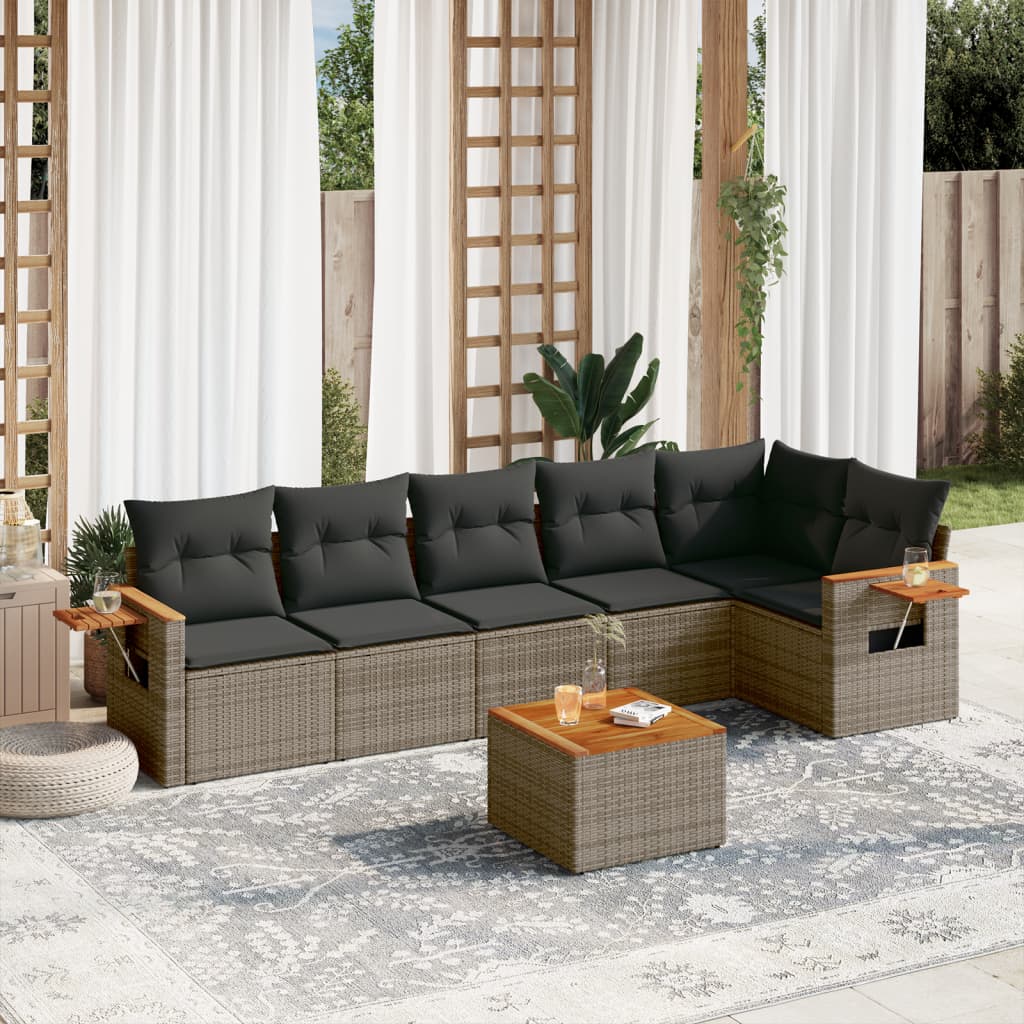 Set Divani Da Giardino 7 Pz Con Cuscini Grigio In Polyrattan
