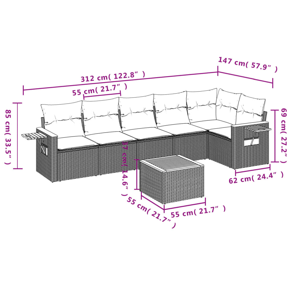 Set Divani Da Giardino 7 Pz Con Cuscini Grigio In Polyrattan - Image 3