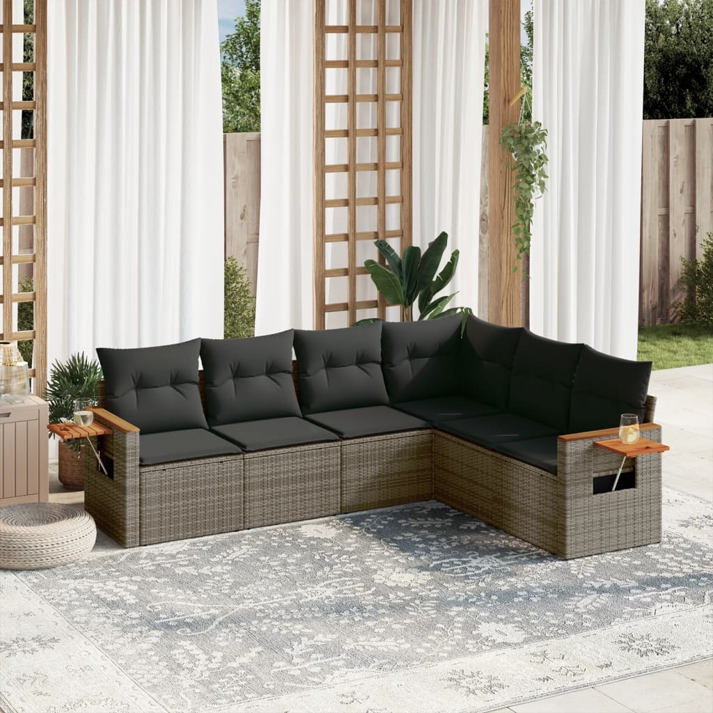 Set Divano Da Giardino 6 Pz Con Cuscini Grigio In Polyrattan