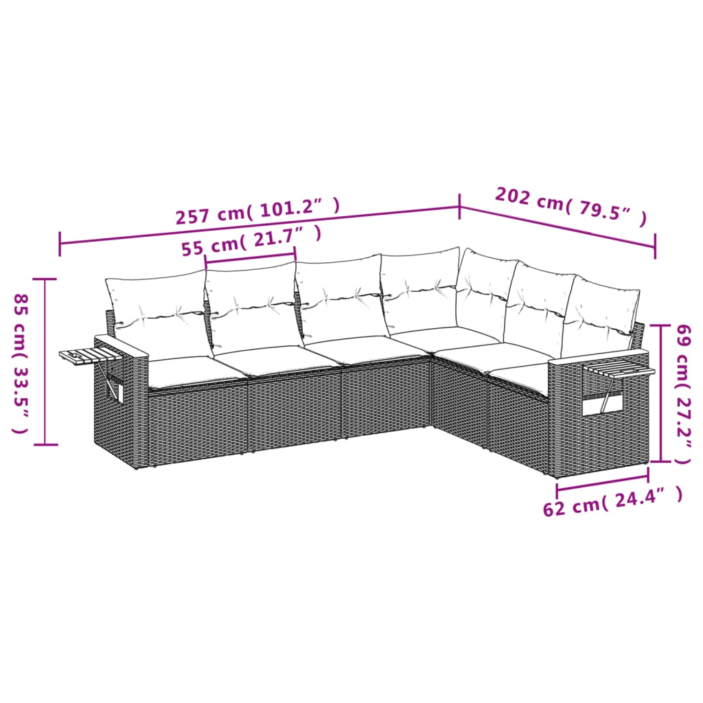 Set Divano Da Giardino 6 Pz Con Cuscini Grigio In Polyrattan - Image 3