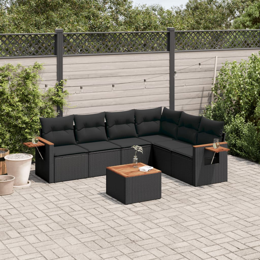 Set Divani Da Giardino Con Cuscini 7pz Nero Polyrattan