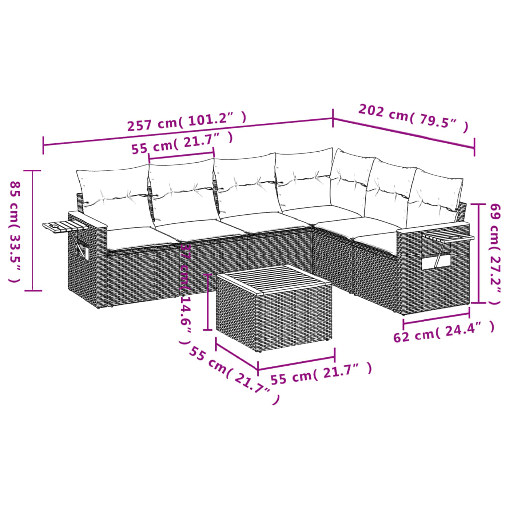 Set Divani Da Giardino Con Cuscini 7pz Nero Polyrattan - Image 3