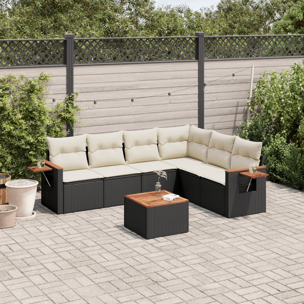 Set Divani Da Giardino Con Cuscini 7pz Nero Polyrattan