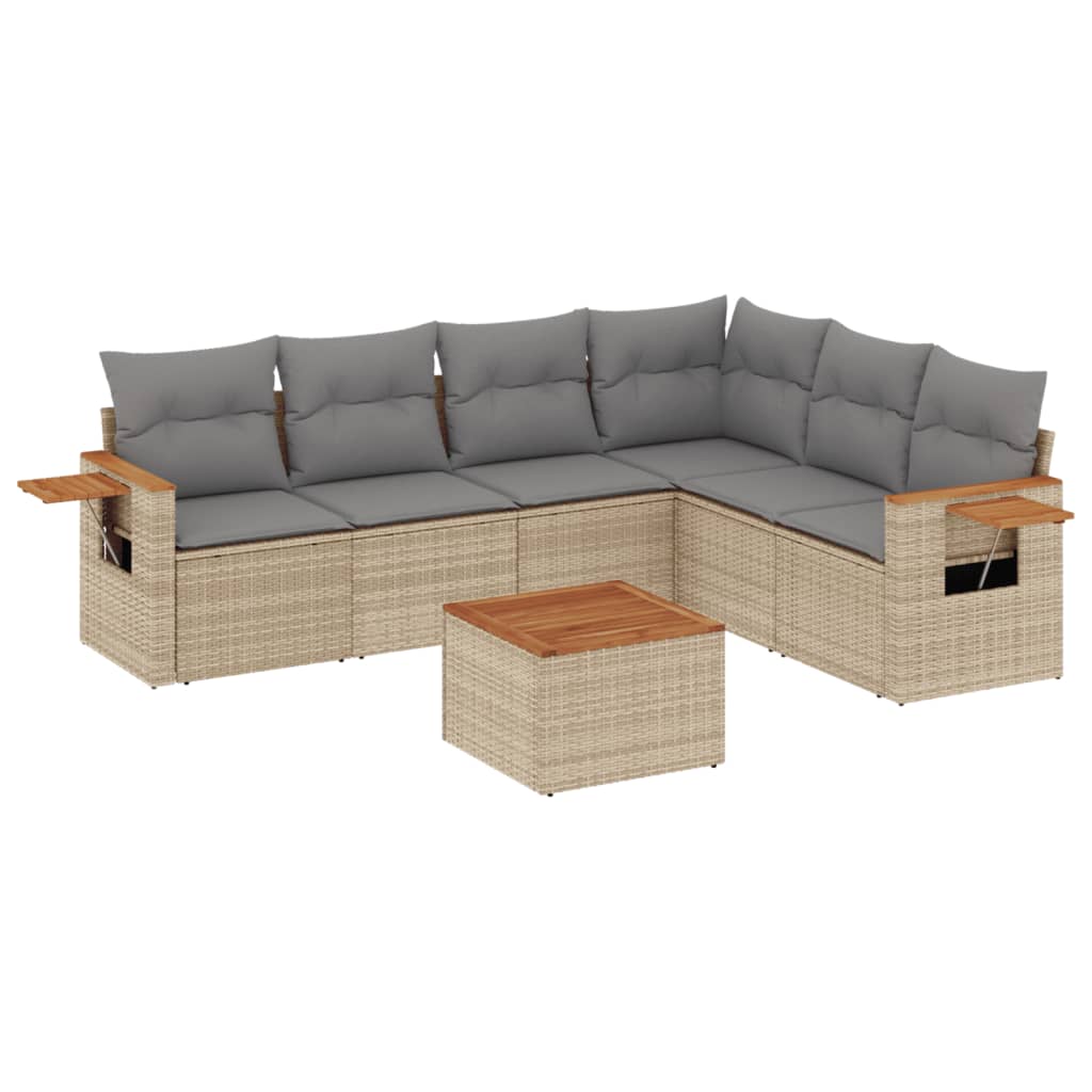 Set Divani Da Giardino 7 Pz Con Cuscini Beige In Polyrattan - Image 2