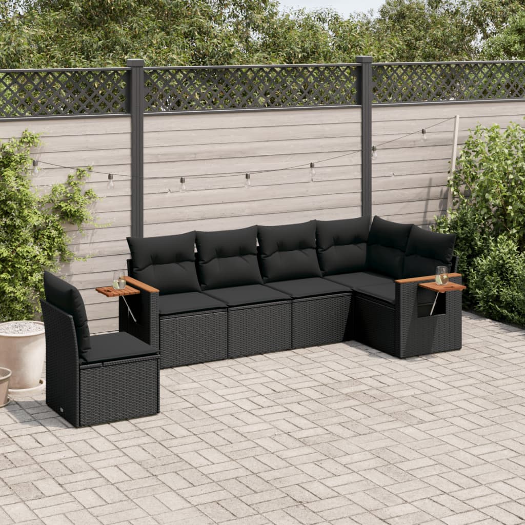 Set Divano Da Giardino 6 Pz Con Cuscini Nero In Polyrattan
