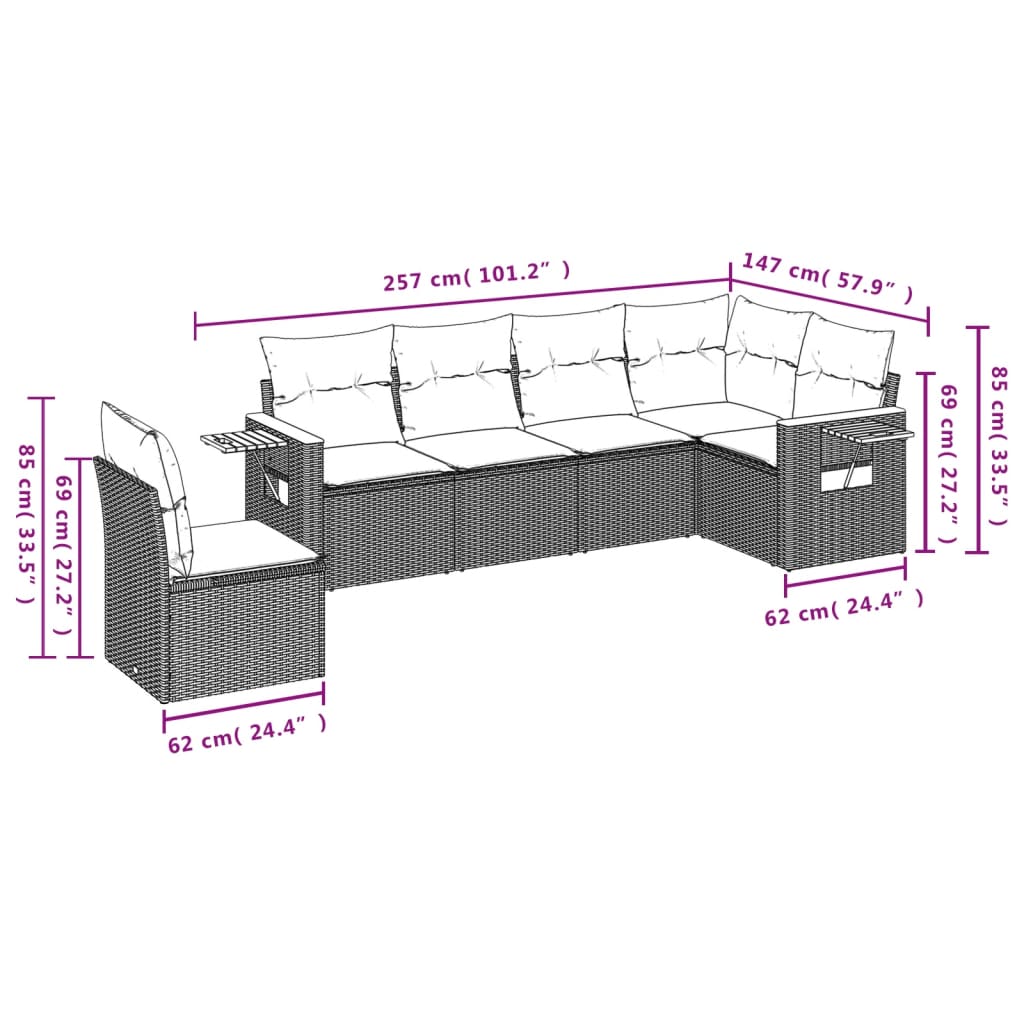 Set Divano Da Giardino 6 Pz Con Cuscini Grigio In Polyrattan - Image 3