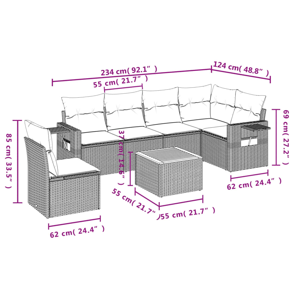 Set Divani Da Giardino Con Cuscini 7pz Nero Polyrattan - Image 3