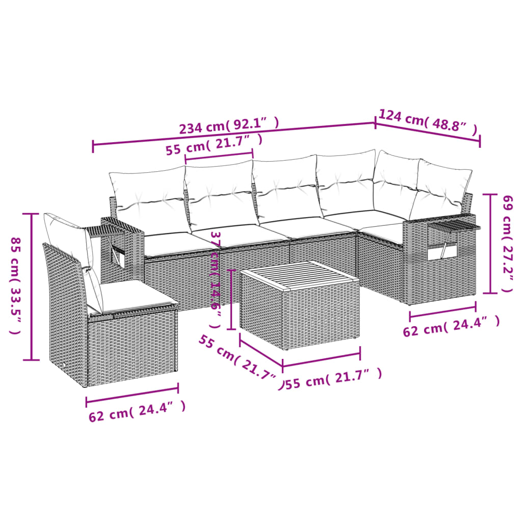 Set Divani Da Giardino 7 Pz Con Cuscini Beige In Polyrattan - Image 3