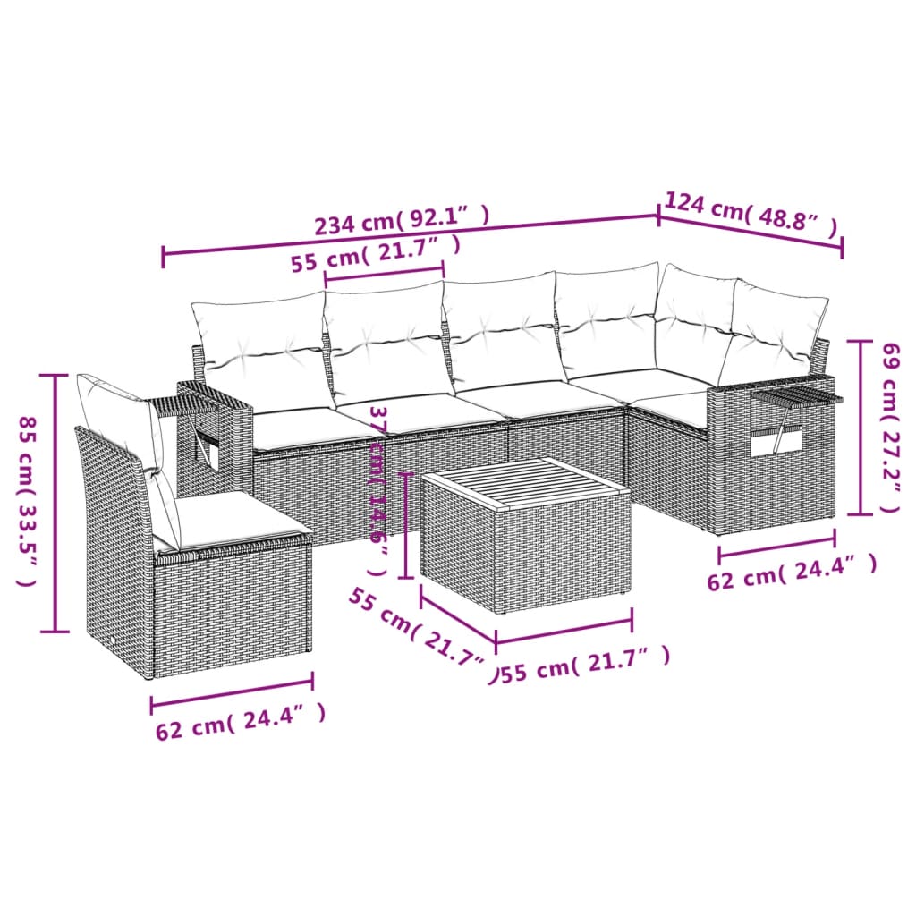 Set Divani Da Giardino 7 Pz Con Cuscini Beige In Polyrattan - Image 3