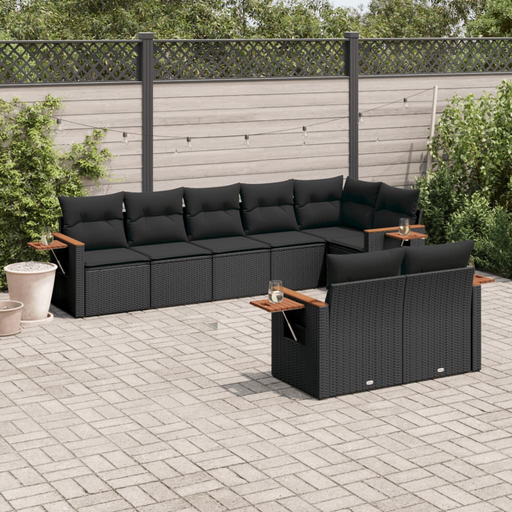 Set Divani Da Giardino Con Cuscini 8 Pz Nero In Polyrattan