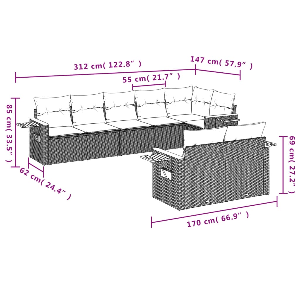 Set Divani Da Giardino Con Cuscini 8 Pz Nero In Polyrattan - Image 3