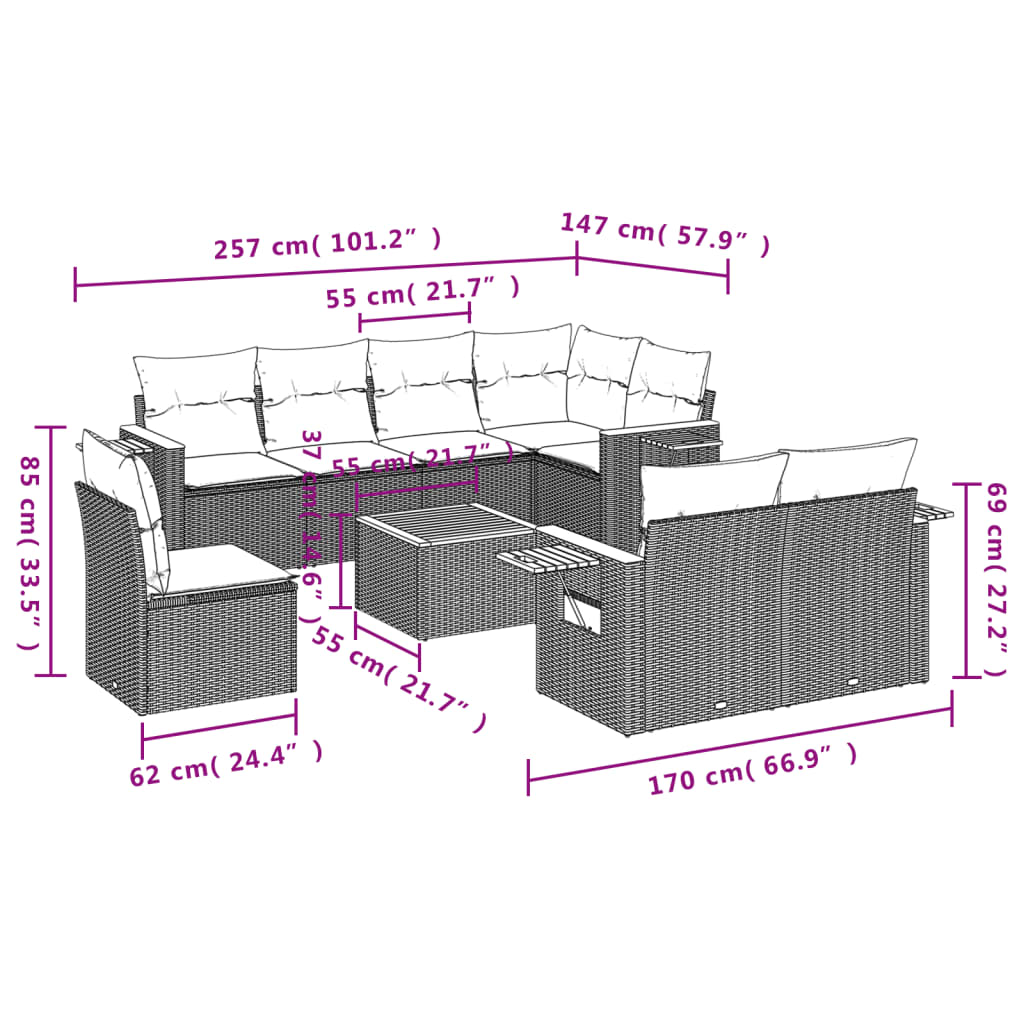 Set Divani Da Giardino 9 Pz Con Cuscini Nero In Polyrattan - Image 3
