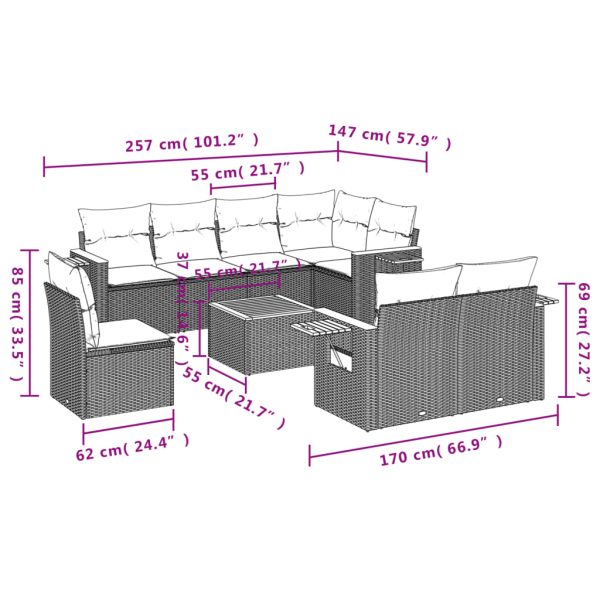 Set Divano Da Giardino 9 Pz Con Cuscini Beige In Polyrattan - Image 3