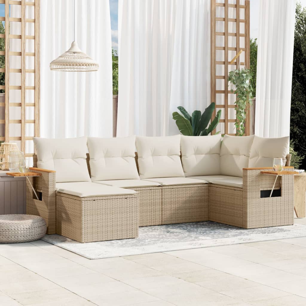 Set Divano Da Giardino 6 Pz Con Cuscini Beige In Polyrattan