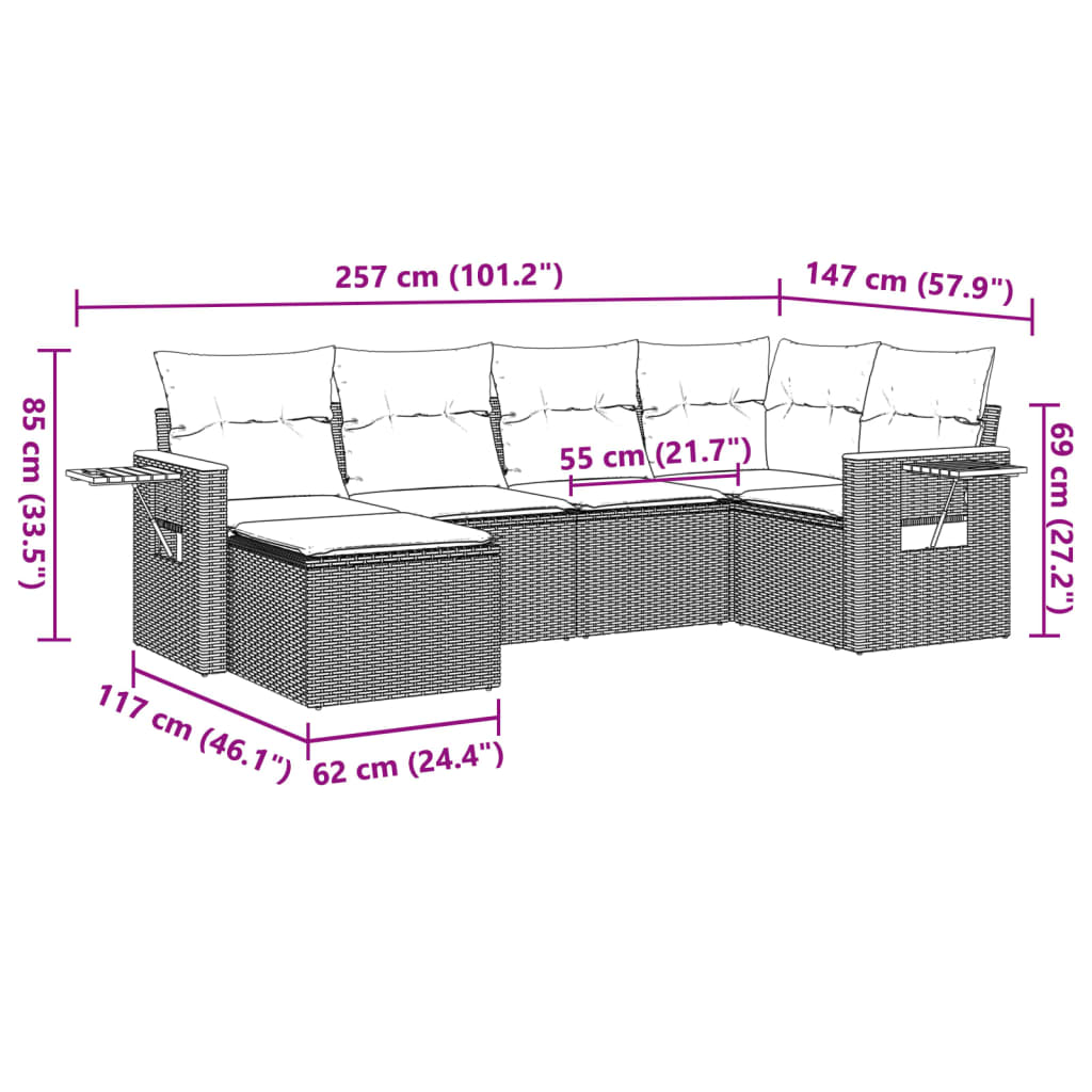 Set Divano Da Giardino 6 Pz Con Cuscini Beige In Polyrattan - Image 3