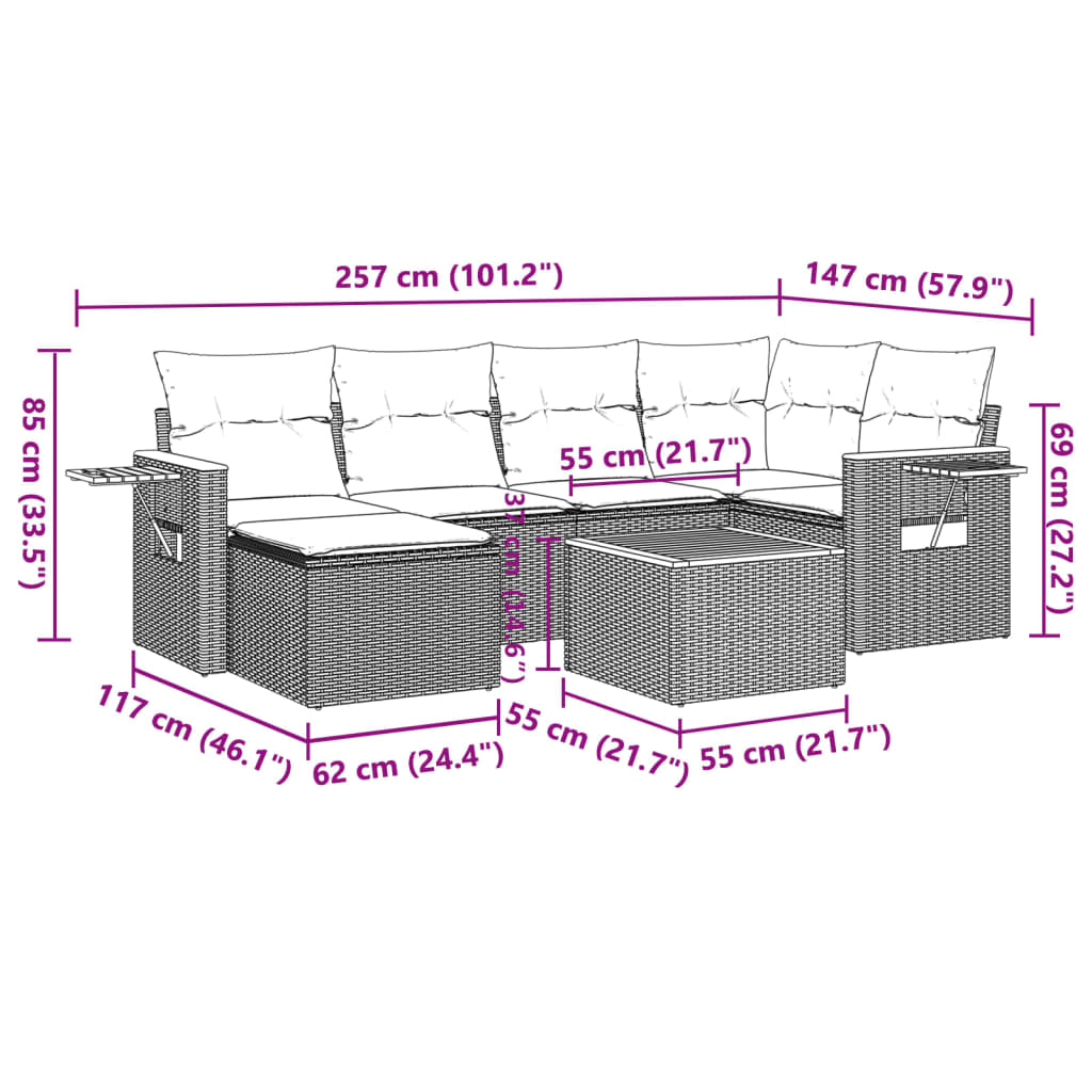 Set Divani Da Giardino 7 Pz Con Cuscini Grigio In Polyrattan - Image 3