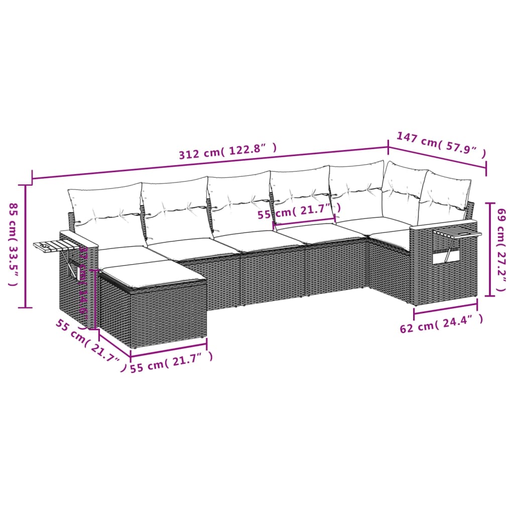 Set Divani Da Giardino Con Cuscini 7pz Nero Polyrattan - Image 3