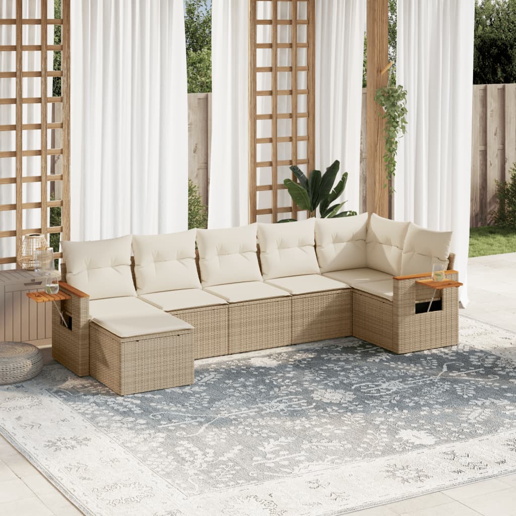 Set Divani Da Giardino 7 Pz Con Cuscini Beige In Polyrattan