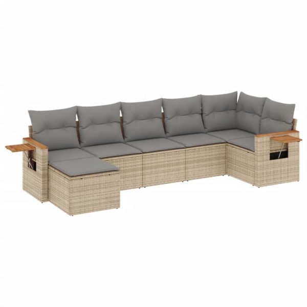 Set Divani Da Giardino 7 Pz Con Cuscini Beige In Polyrattan - Image 2