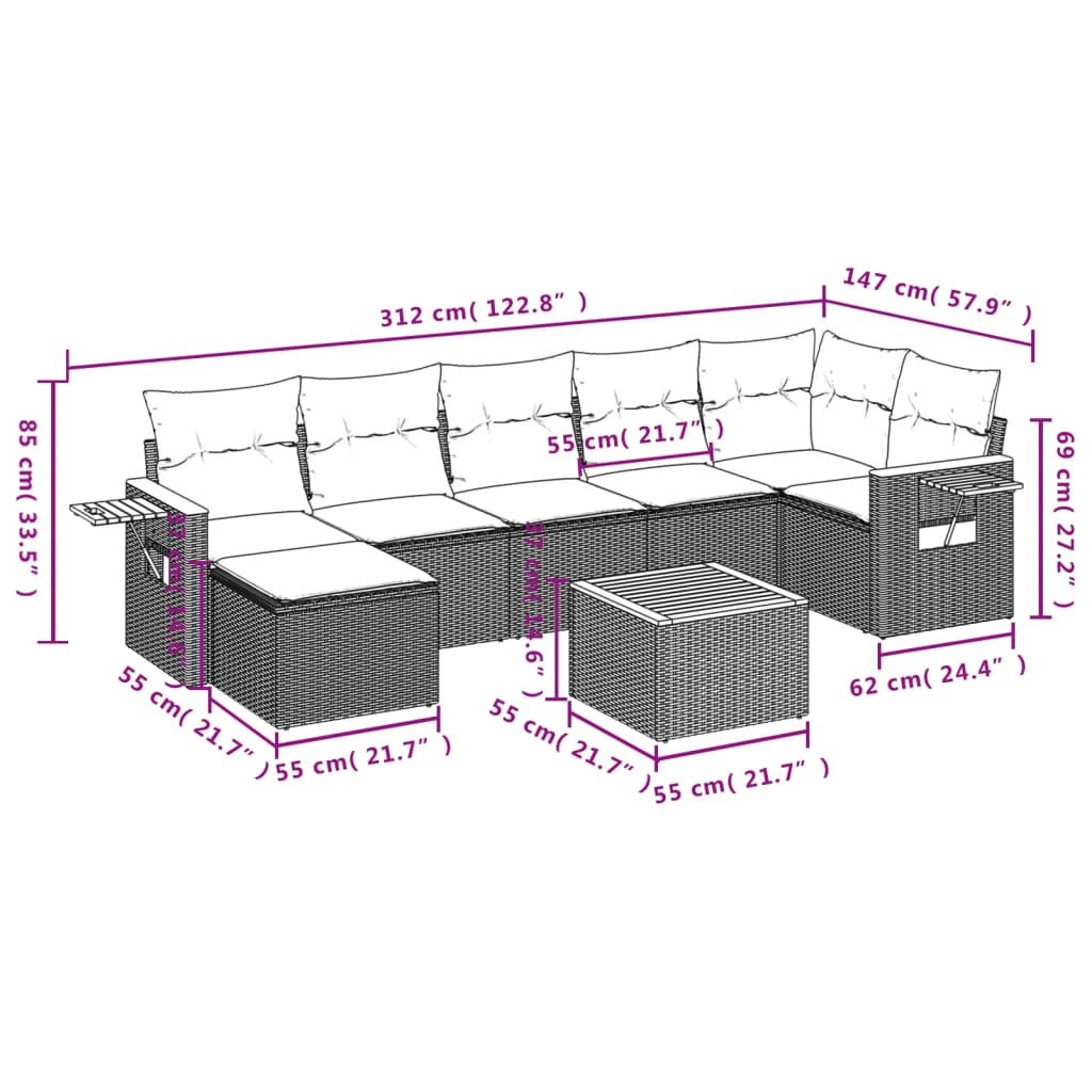 Set Divani Da Giardino Con Cuscini 8 Pz Nero In Polyrattan - Image 3