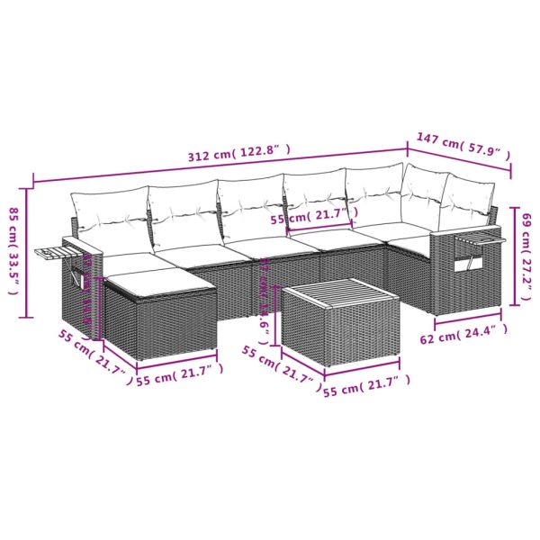 Set Divani Da Giardino Con Cuscini 8 Pz Nero In Polyrattan - Image 3