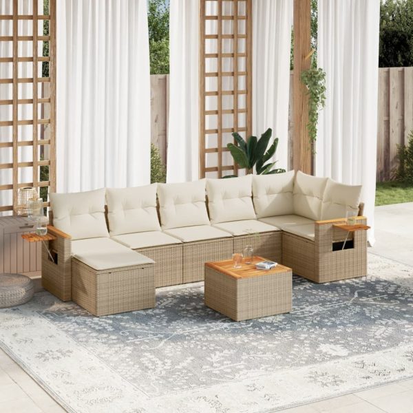 Set Divano Da Giardino 8 Pz Con Cuscini Beige In Polyrattan
