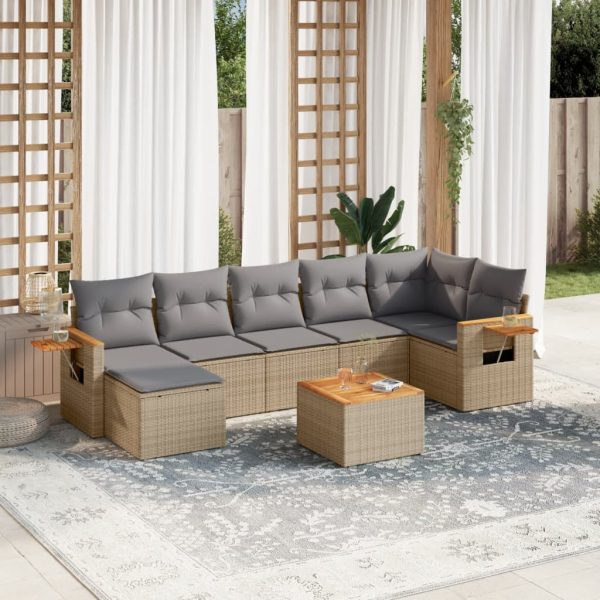 Set Divano Da Giardino 8 Pz Con Cuscini Beige In Polyrattan
