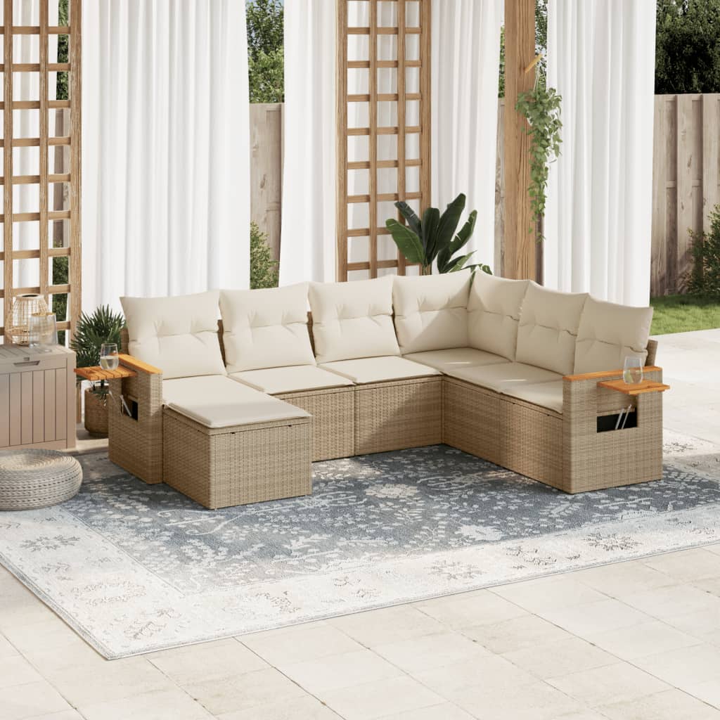 Set Divani Da Giardino 7 Pz Con Cuscini Beige In Polyrattan