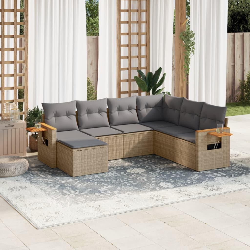 Set Divani Da Giardino 7 Pz Con Cuscini Beige In Polyrattan