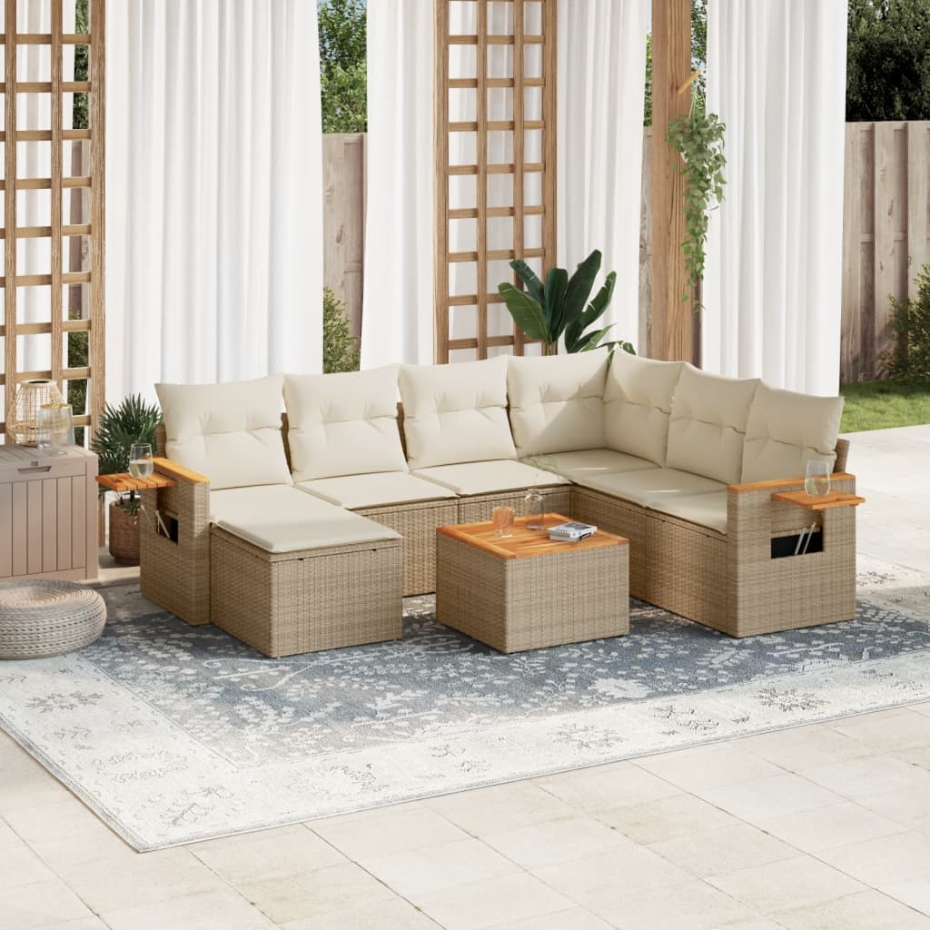 Set Divano Da Giardino 8 Pz Con Cuscini Beige In Polyrattan
