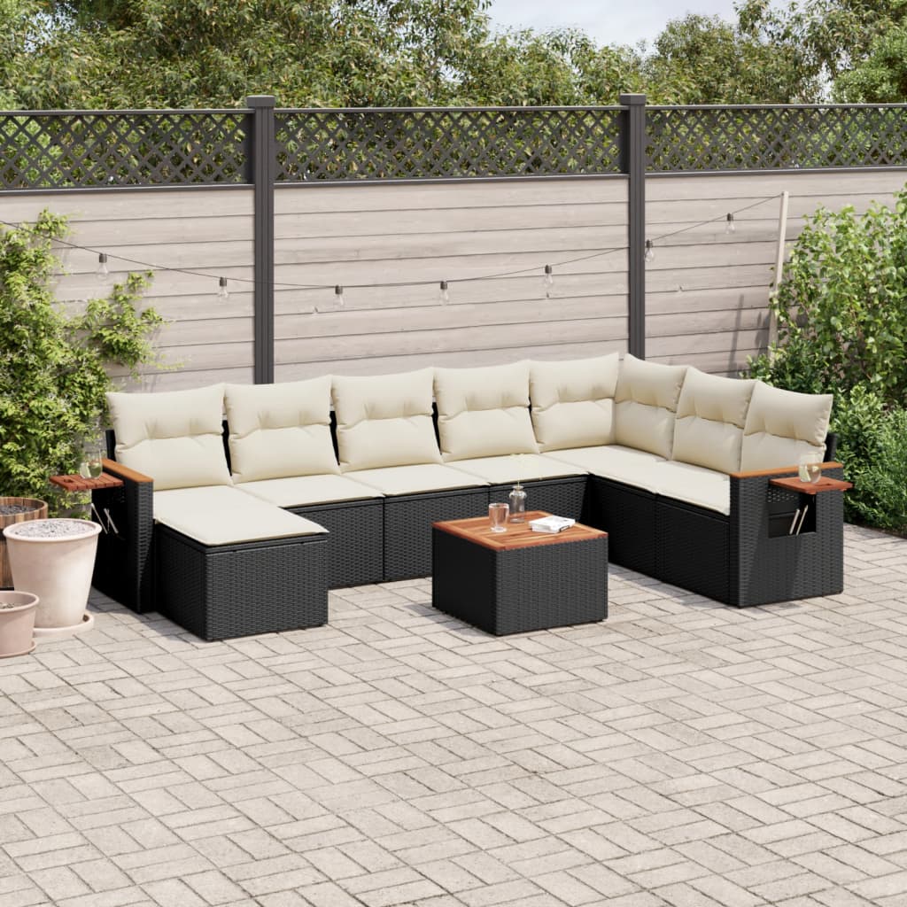 Set Divani Da Giardino 9 Pz Con Cuscini Nero In Polyrattan