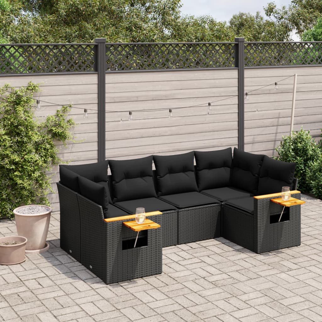 Set Divano Da Giardino 6 Pz Con Cuscini Nero In Polyrattan
