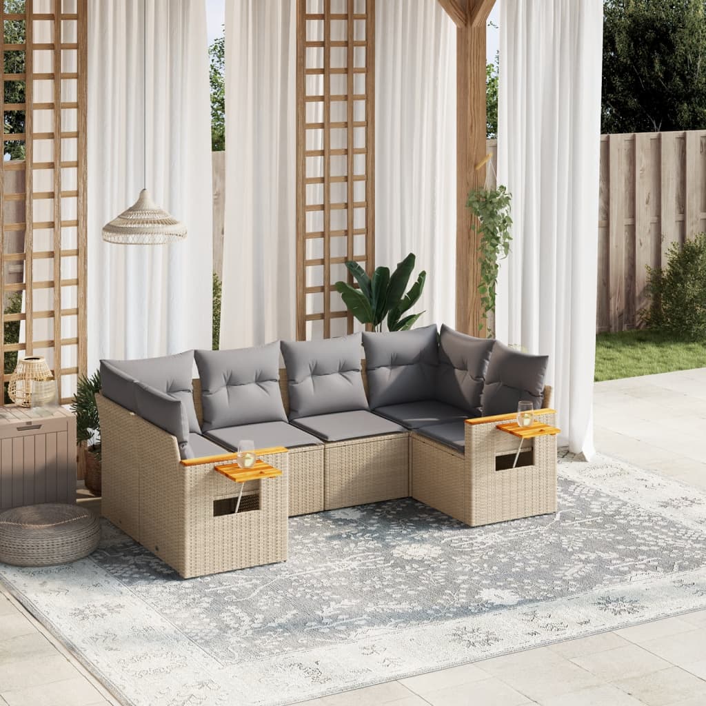 Set Divano Da Giardino 6 Pz Con Cuscini Beige In Polyrattan