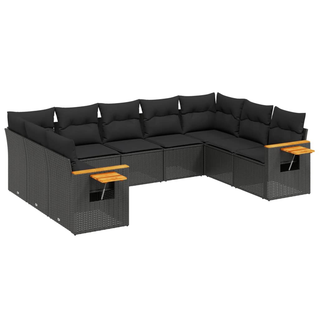 Set Divani Da Giardino 9 Pz Con Cuscini Nero In Polyrattan - Image 2