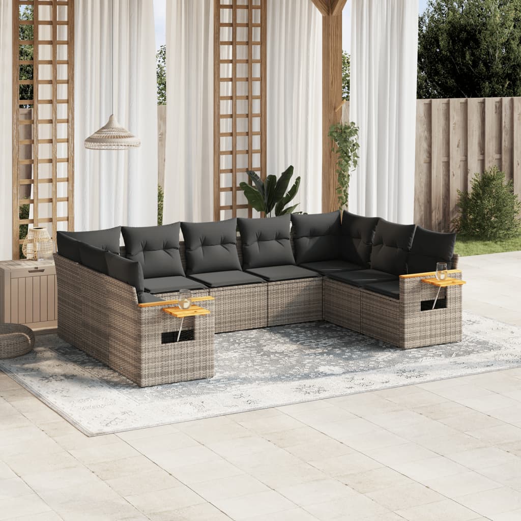 Set Divano Da Giardino 9 Pz Con Cuscini Grigio In Polyrattan