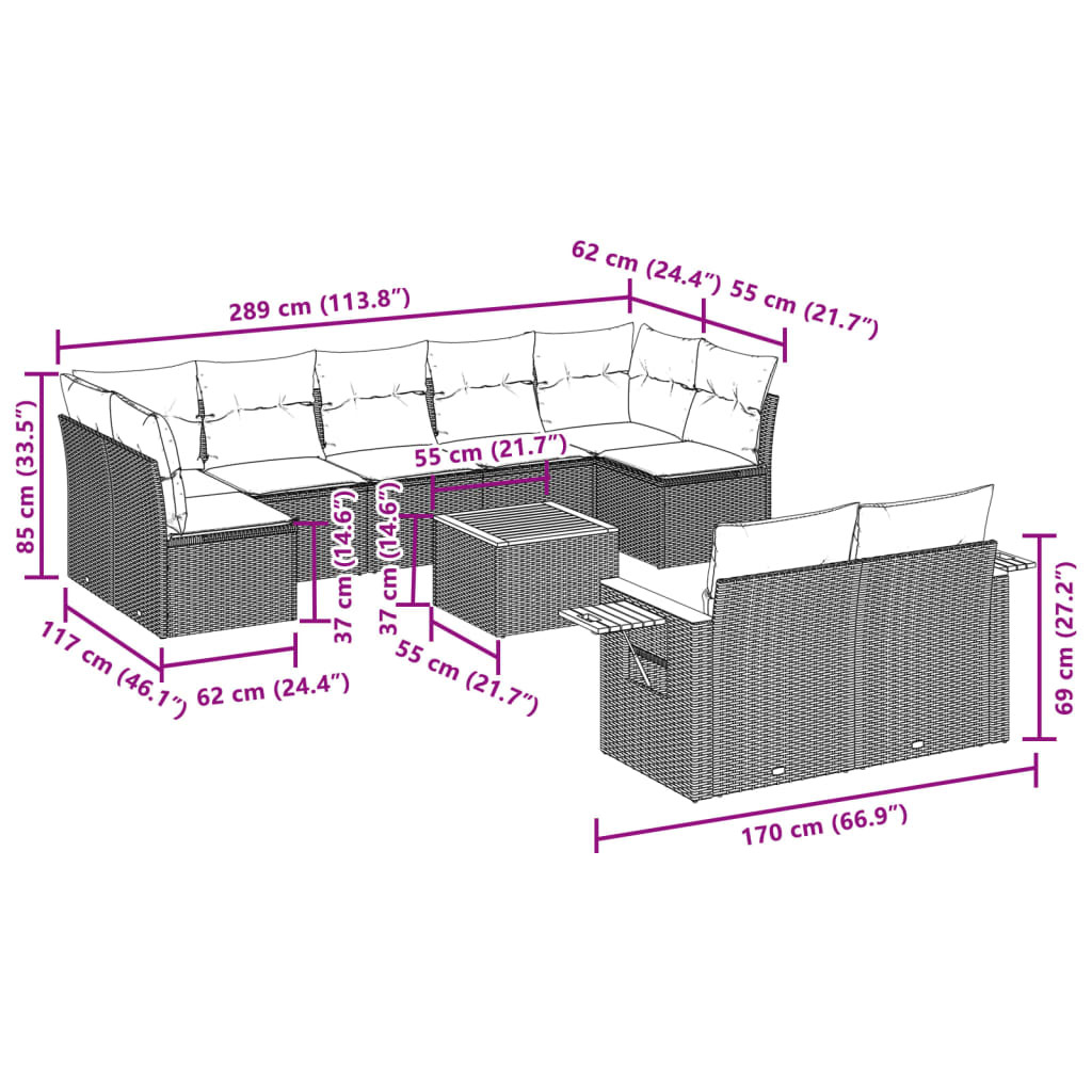 Set Divano Da Giardino 10 Pz Con Cuscini Grigio In Polyrattan - Image 3