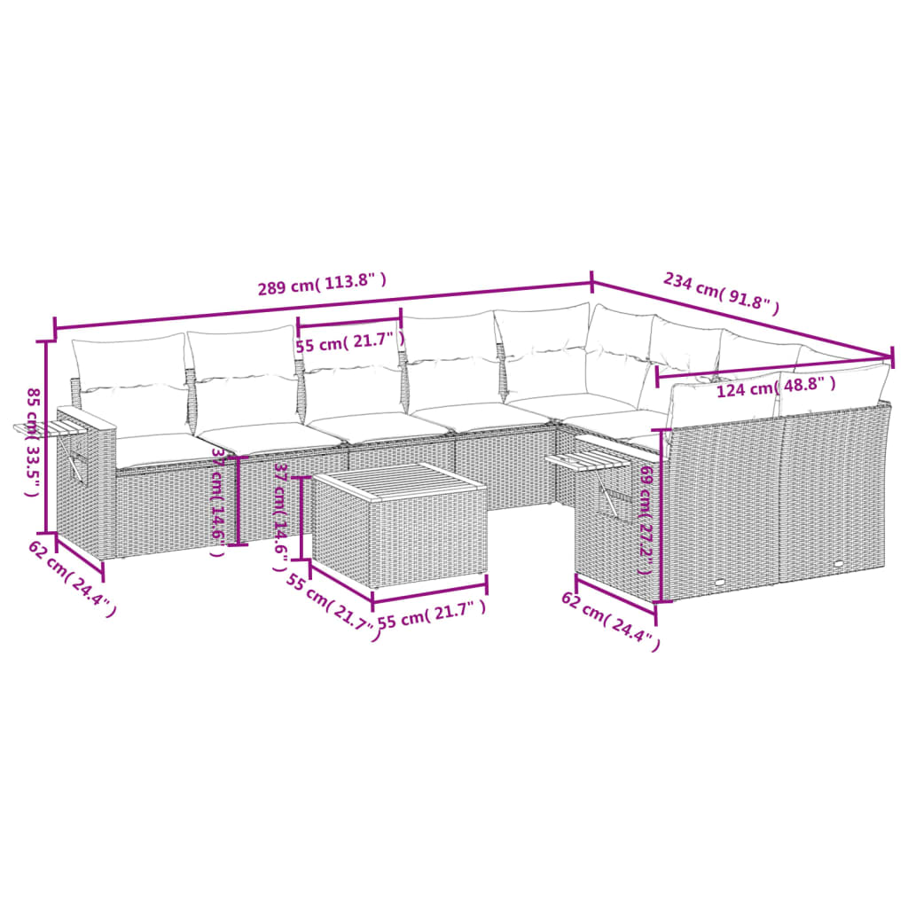 Set Divano Da Giardino 10 Pz Con Cuscini Beige In Polyrattan - Image 3