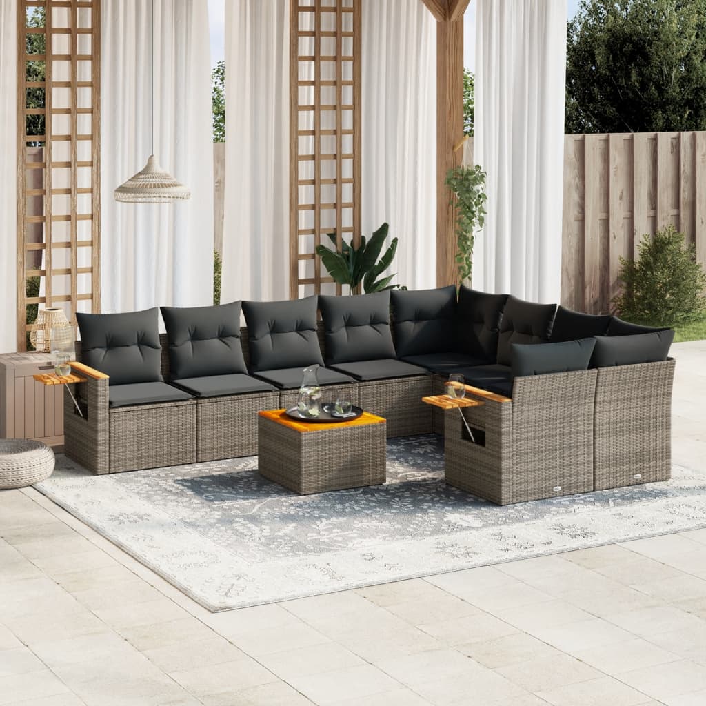 Set Divano Da Giardino 10 Pz Con Cuscini Grigio In Polyrattan