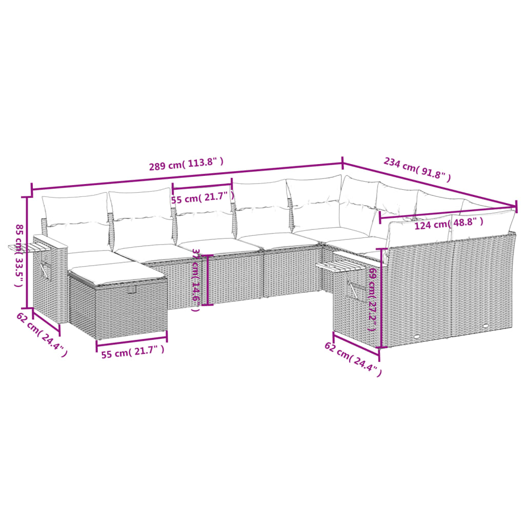 Set Divano Da Giardino 10 Pz Con Cuscini Beige In Polyrattan - Image 3