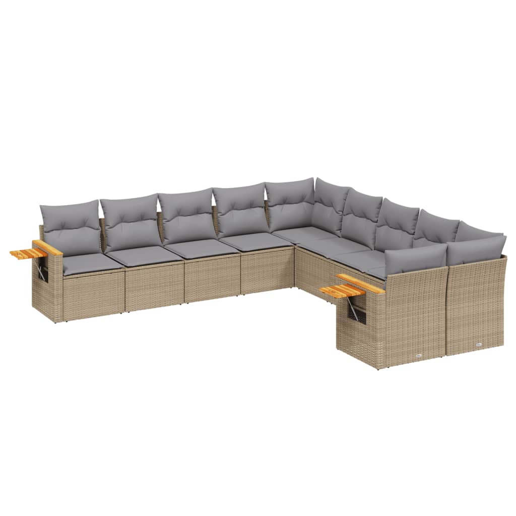 Set Divano Da Giardino 10 Pz Con Cuscini Beige In Polyrattan - Image 2