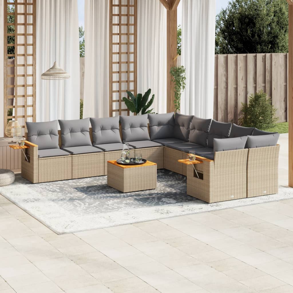 Set Divani Da Giardino 11 Pz Con Cuscini Beige In Polyrattan