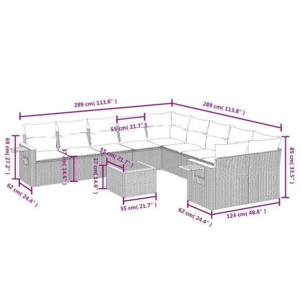 Set Divani Da Giardino 11 Pz Con Cuscini In Polyrattan Grigio - Image 3