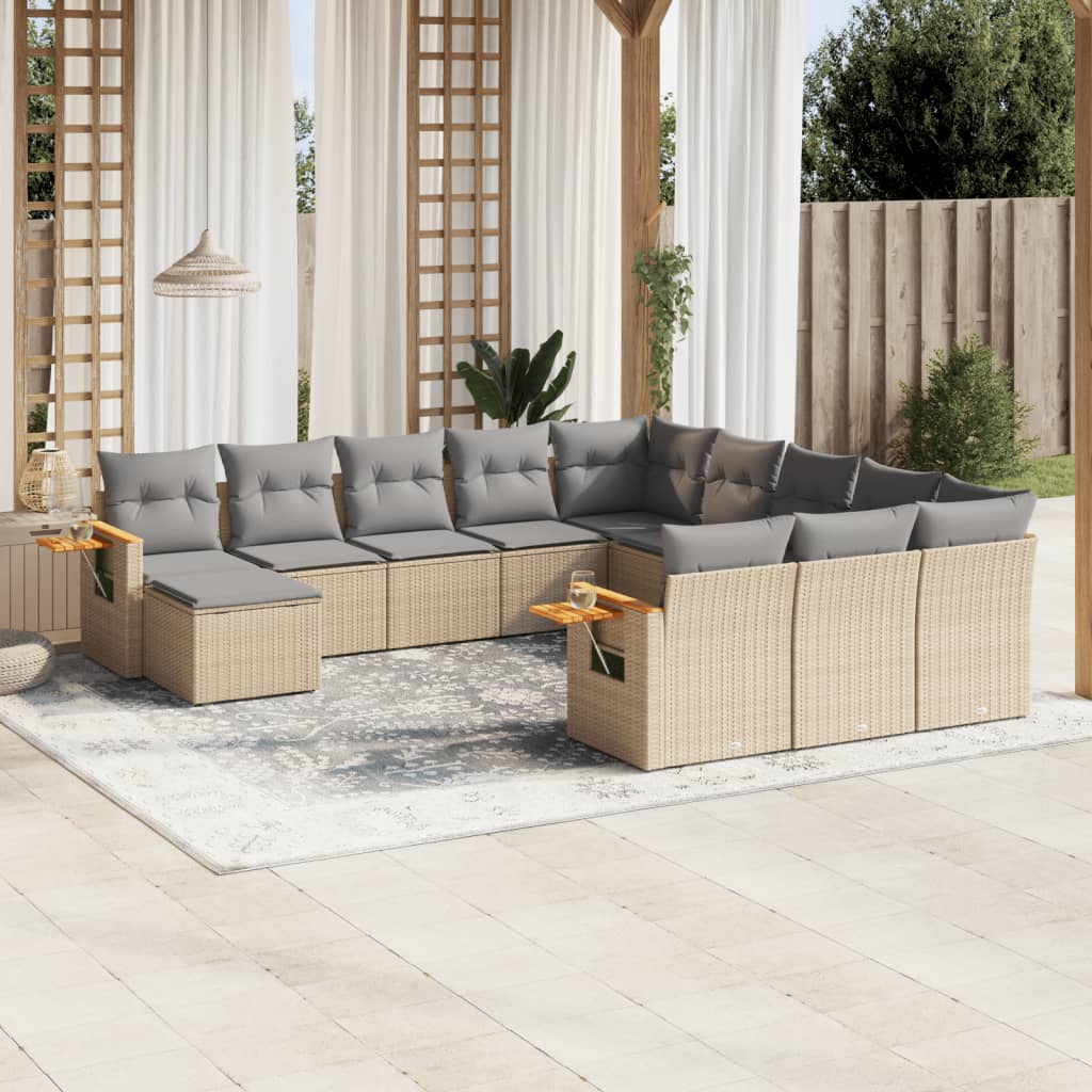 Set Divani Da Giardino 11 Pz Con Cuscini Beige In Polyrattan