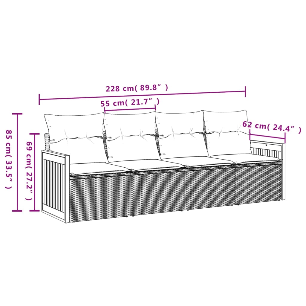 Set Divano Da Giardino 4 Pz Con Cuscini Beige In Polyrattan - Image 3